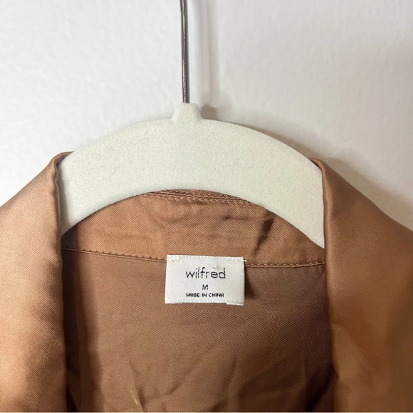 Aritzia Wilfred Brown Satin Button Tie Blouse - Picture 6 of 8